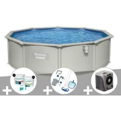 Kit Piscine Acier Ronde Bestway Hydrium 4,60 X 1,20 Cm + Kit De Traitement Au Chlore + Kit D'entretien Deluxe + Pompe à Chaleur