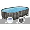 Kit Piscine Tubulaire Ovale Bestway Power Steel Décor Bois 6,10 X 3,66 X 1,22 M + 6 Cartouches De Filtration + Pompe à Chaleur