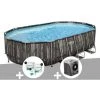 Kit Piscine Tubulaire Ovale Bestway Power Steel Décor Bois 6,10 X 3,66 X 1,22 M + Kit De Traitement Au Chlore + Pompe à Chaleur -Piscine Soldes Boutique 55406501 1