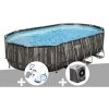 Kit Piscine Tubulaire Ovale Bestway Power Steel Décor Bois 6,10 X 3,66 X 1,22 M + Kit D'entretien Deluxe + Pompe à Chaleur -Piscine Soldes Boutique 55406504 1