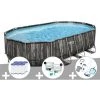 Kit Piscine Tubulaire Ovale Bestway Power Steel Décor Bois 6,10 X 3,66 X 1,22 M + 6 Cartouches De Filtration + Kit De Traitement Au Chlore + Kit D'entretien Deluxe -Piscine Soldes Boutique 55406507 1