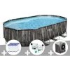 Kit Piscine Tubulaire Ovale Bestway Power Steel Décor Bois 6,10 X 3,66 X 1,22 M + 6 Cartouches De Filtration + Kit De Traitement Au Chlore + Pompe à Chaleur -Piscine Soldes Boutique 55406508 1