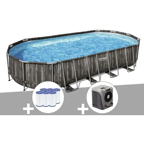 Kit Piscine Tubulaire Ovale Bestway Power Steel Décor Bois 7,32 X 3,66 X 1,22 M + 6 Cartouches De Filtration + Pompe à Chaleur 3 Kit Piscine Tubulaire Ovale Bestway Power Steel Décor Bois 7,32 X 3,66 X 1,22 M + 6 Cartouches De Filtration + Pompe à Chaleur