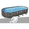 Kit Piscine Tubulaire Ovale Bestway Power Steel Décor Bois 7,32 X 3,66 X 1,22 M + Kit D'entretien Deluxe