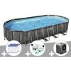Kit Piscine Tubulaire Ovale Bestway Power Steel Décor Bois 7,32 X 3,66 X 1,22 M + 6 Cartouches De Filtration + Kit De Traitement Au Chlore + Pompe à Chaleur