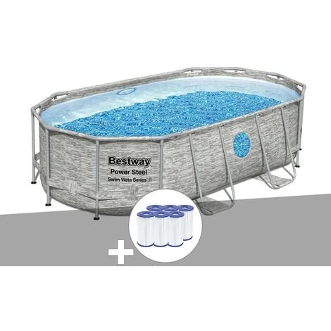 Kit Piscine Tubulaire Ovale Bestway Power Steel SwimVista Avec Hublots 4,27 X 2,50 X 1,00 M + 6 Cartouches De Filtration 3 Kit Piscine Tubulaire Ovale Bestway Power Steel SwimVista Avec Hublots 4,27 X 2,50 X 1,00 M + 6 Cartouches De Filtration