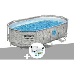 Kit Piscine Tubulaire Ovale Bestway Power Steel SwimVista Avec Hublots 4,27 X 2,50 X 1,00 M + Kit De Traitement Au Chlore