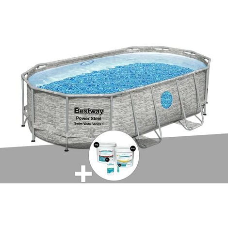 Kit Piscine Tubulaire Ovale Bestway Power Steel SwimVista Avec Hublots 4,27 X 2,50 X 1,00 M + Kit De Traitement Au Chlore 3 Kit Piscine Tubulaire Ovale Bestway Power Steel SwimVista Avec Hublots 4,27 X 2,50 X 1,00 M + Kit De Traitement Au Chlore
