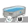 Kit Piscine Tubulaire Ovale Bestway Power Steel SwimVista Avec Hublots 4,27 X 2,50 X 1,00 M + Kit De Traitement Au Chlore + Pompe à Chaleur