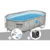 Kit Piscine Tubulaire Ovale Bestway Power Steel SwimVista Avec Hublots 4,27 X 2,50 X 1,00 M + Kit D'entretien Deluxe + Pompe à Chaleur