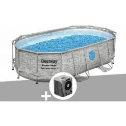 Kit Piscine Tubulaire Ovale Bestway Power Steel SwimVista Avec Hublots 4,27 X 2,50 X 1,00 M + Pompe à Chaleur