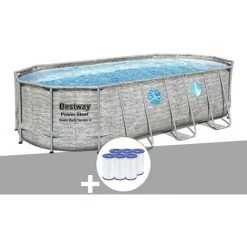 Kit Piscine Tubulaire Ovale Bestway Power Steel SwimVista Avec Hublots 5,49 X 2,74 X 1,22 M + 6 Cartouches De Filtration