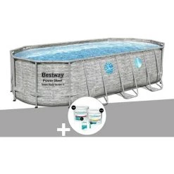 Kit Piscine Tubulaire Ovale Bestway Power Steel SwimVista Avec Hublots 5,49 X 2,74 X 1,22 M + Kit De Traitement Au Chlore