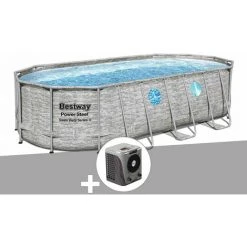 Kit Piscine Tubulaire Ovale Bestway Power Steel SwimVista Avec Hublots 5,49 X 2,74 X 1,22 M + Pompe à Chaleur