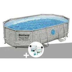 Kit Piscine Tubulaire Ovale Bestway Power Steel SwimVista Avec Hublots 4,88 X 3,05 X 1,07 M + Kit De Traitement Au Chlore