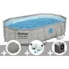 Kit Piscine Tubulaire Ovale Bestway Power Steel SwimVista Avec Hublots 4,88 X 3,05 X 1,07 M + 10 Kg De Zéolite + Kit De Traitement Au Chlore + Pompe à Chaleur