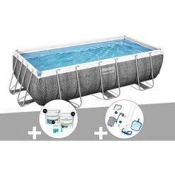 Kit Piscine Tubulaire Rectangulaire Bestway Power Steel 4,04 X 2,01 X 1,00 M + Kit De Traitement Au Chlore + Kit D'entretien Deluxe