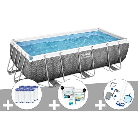 Kit Piscine Tubulaire Rectangulaire Bestway Power Steel 4,04 X 2,01 X 1,00 M + 6 Cartouches De Filtration + Kit De Traitement Au Chlore + Kit D'entretien Deluxe 3 Kit Piscine Tubulaire Rectangulaire Bestway Power Steel 4,04 X 2,01 X 1,00 M + 6 Cartouches De Filtration + Kit De Traitement Au Chlore + Kit D'entretien Deluxe