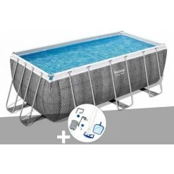 Kit Piscine Tubulaire Rectangulaire Bestway Power Steel 4,12 X 2,01 X 1,22 M + Kit D'entretien Deluxe