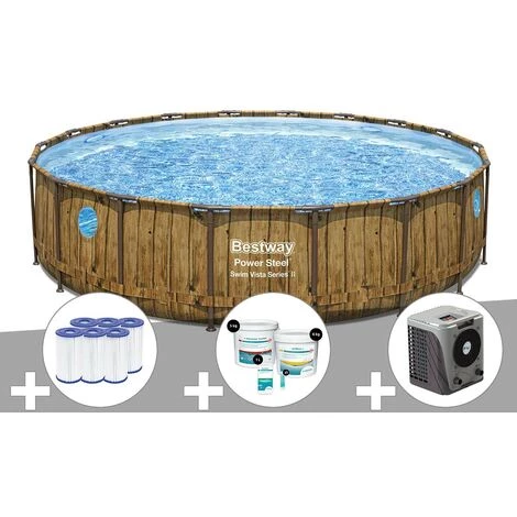 Kit Piscine Tubulaire Ronde Bestway Power Steel Avec Hublots 5,49 X 1,22 M + 6 Cartouches De Filtration + Kit De Traitement Au Chlore + Pompe à Chaleur 3 Kit Piscine Tubulaire Ronde Bestway Power Steel Avec Hublots 5,49 X 1,22 M + 6 Cartouches De Filtration + Kit De Traitement Au Chlore + Pompe à Chaleur