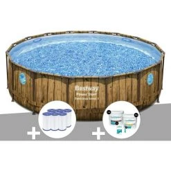 Kit Piscine Tubulaire Ronde Bestway Power Steel Avec Hublots 4,88 X 1,22 M + 6 Cartouches De Filtration + Kit De Traitement Au Chlore