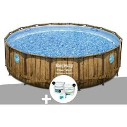 Kit Piscine Tubulaire Ronde Bestway Power Steel Avec Hublots 4,88 X 1,22 M + Kit De Traitement Au Chlore