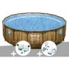 Kit Piscine Tubulaire Ronde Bestway Power Steel Avec Hublots 4,88 X 1,22 M + Kit De Traitement Au Chlore + Kit D'entretien Deluxe