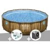 Kit Piscine Tubulaire Ronde Bestway Power Steel Avec Hublots 4,88 X 1,22 M + Kit De Traitement Au Chlore + Pompe à Chaleur