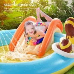 BENOBBY KIDS Centre De Jeu Gonflable, 78,7 '' X 66,9 '' X 12,5 '' Piscine Pour Enfants Avec Toboggan Pour Jardin, Parc Aquatique D'arrière-cour, Une Pièce -Piscine Soldes Boutique 55512820 4