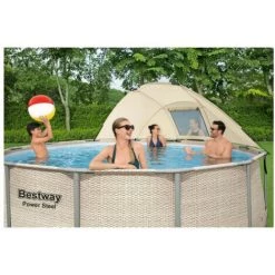 Pack BESTWAY Piscine Tubulaire Ronde - Steel Pro - 396 X 107 Cm - Avec Auvent - Robot Aspirateur Autonome Frisbee - Kit De Traitement De L'eau - Beige -Piscine Soldes Boutique 55525070 2