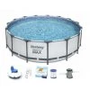 Pack BESTWAY Piscine Tubulaire Ronde - Steel Pro Max - 457 X 122 Cm - Robot Aspirateur Autonome Frisbee - Kit De Traitement De L'eau - Gris