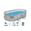 Pack BESTWAY Piscine Tubulaire Ovale - SwimVista - 427 X 250 X 100 Cm - Motif Rotin - Robot Aspirateur Autonome Frisbee - Kit De Traitement De L'eau - Gris -Piscine Soldes Boutique 55525077 1