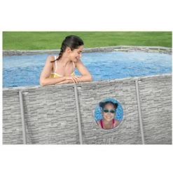 Pack BESTWAY Piscine Tubulaire Ovale - SwimVista - 427 X 250 X 100 Cm - Motif Rotin - Robot Aspirateur Autonome Frisbee - Kit De Traitement De L'eau - Gris -Piscine Soldes Boutique 55525077 3
