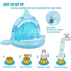 Fei Yu Piscine Pour Bébé, Pataugeoire Gonflable Requin Pour Jeunes Enfants Avec Jet D'eau Et Auvent, Aire De Jeux Pour Intérieur Extérieur Tente Piscine Pliable Bebe -Piscine Soldes Boutique 55599901 3