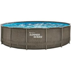 SUMMERWAVES Piscine Tubulaire Ronde Active Frame Pool Effet Rotin 4,57 X 1,06 M - Summer Waves - Marron