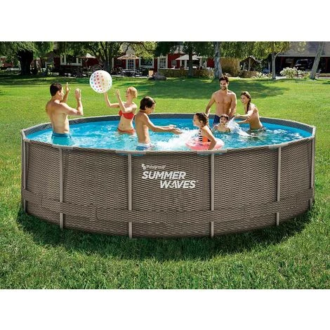 SUMMERWAVES Piscine Tubulaire Ronde Active Frame Pool Effet Rotin 4,57 X 1,06 M - Summer Waves - Marron 4 SUMMERWAVES Piscine Tubulaire Ronde Active Frame Pool Effet Rotin 4,57 X 1,06 M - Summer Waves - Marron – Image 2