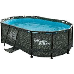 Piscine Tubulaire Ovale Active Frame Pool Effet Chevron 3,00 X 2,00 X 0,84 M - Summer Waves - Noir
