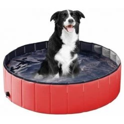 Pliable Piscine Baignoire Portable PVC Bassin De Baignade, Piscine Grand Pour Chien Chat Antidérapant Rouge 80x20cm FUIENKO