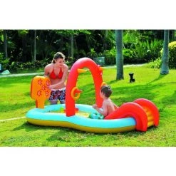 BENOBBY KIDS Centre De Jeu Gonflable Pour Enfants à Partir De 2 Ans, 88'' X 48'' X 41'' Kids Toddler Kiddie Pool Avec Toboggan, Arroseur, Jeux De Lancer D'anneaux Pour Jardin, Jardin, Parc Aquatique, 1pc -Piscine Soldes Boutique 56070876 2