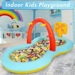 BENOBBY KIDS Centre De Jeu Gonflable Pour Enfants à Partir De 2 Ans, 88'' X 48'' X 41'' Kids Toddler Kiddie Pool Avec Toboggan, Arroseur, Jeux De Lancer D'anneaux Pour Jardin, Jardin, Parc Aquatique, 1pc -Piscine Soldes Boutique 56070876 4