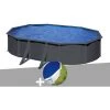 Kit Piscine Acier Gris Anthracite Gré Louko Ovale 6,34 X 3,99 X 1,22 M + Bâche à Bulles - Anthracite -Piscine Soldes Boutique 56383131 1