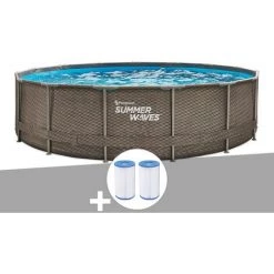 SUMMERWAVES Piscine Tubulaire Summer Waves Active Frame Pool Ronde Effet Rotin 4,57 X 1,06 M + 6 Cartouches De Filtration