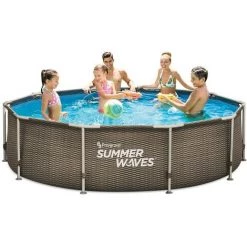 Piscine Tubulaire Ronde Active Frame Pool Effet Rotin 3,05 X 0,76 M - Summer Waves - Marron -Piscine Soldes Boutique 57016621 3