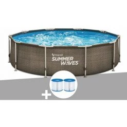 Piscine Tubulaire Summer Waves Active Frame Pool Ronde Effet Rotin 3,05 X 0,76 M + 6 Cartouches De Filtration