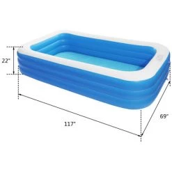 NORCKS Piscine Gonflable Adulte Rectangulaire Bleue Piscine Hors Sol Piscine Pour Enfants Intérieur Extérieur Pour Cours, Jardins Et Faire La Fête L'été (302 X 183 X 59)cm (L X W X H) - Bleu -Piscine Soldes Boutique 57162104 5