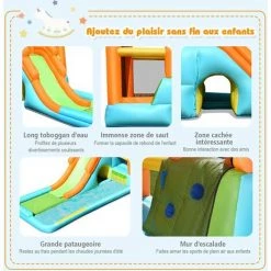 COSTWAY Château Gonflable/Château Et Aire De Jeux Gonflable Avec Toboggan Aquatique/Aire De Saut Fait En Polyester-Convient Pour 3 Enfants De 3 à 10 Ans -Capacité De Charge Max. 90 Kg Sans Souffleur -Piscine Soldes Boutique 58265567 4