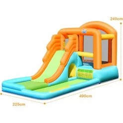 COSTWAY Château Gonflable/Château Et Aire De Jeux Gonflable Avec Toboggan Aquatique/Aire De Saut Fait En Polyester-Convient Pour 3 Enfants De 3 à 10 Ans -Capacité De Charge Max. 90 Kg Sans Souffleur -Piscine Soldes Boutique 58265567 5