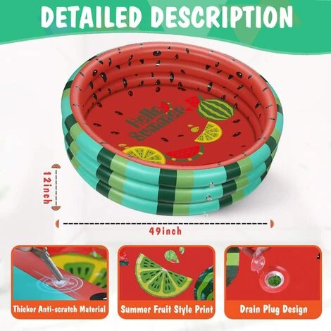ABCRITAL Piscine Gonflable Pour Enfants, Très Grande Piscine Pour Bébé Summer Watermelon Kids Swimming Pools To Replace Backyard Pool Gonflable Water Pool For Kids Indoor Outdoor (49X12 '') 7 ABCRITAL Piscine Gonflable Pour Enfants, Très Grande Piscine Pour Bébé Summer Watermelon Kids Swimming Pools To Replace Backyard Pool Gonflable Water Pool For Kids Indoor Outdoor (49X12 '') – Image 5