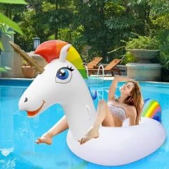 ABCRITAL Bouée Licorne Gonflable, Jouet Piscin Pour Enfant Et Adulte, Matelas Gonflable Avec Valves Rapides ,Grande Bouée Licorne Gonflable Geante Pour Piscine Été Vacances Océan