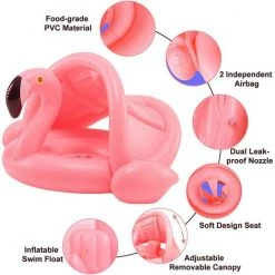 ABCRITAL Flamant Flotteur De Piscine Pour Bébé Avec Auvent,Bouée Siège Gonflable Piscine Gonflable Enfant Bébés 6 - 48 Mois Baignoire Piscine Pvc Matériel(Rose) -Piscine Soldes Boutique 58345049 4